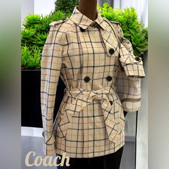 Coach Tattersall Trench Coat S with Belted Waist & Matching Coach Bag 2Fer! EUC!
